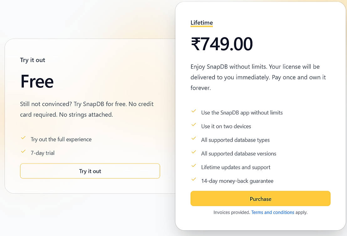 Pricing screenshot