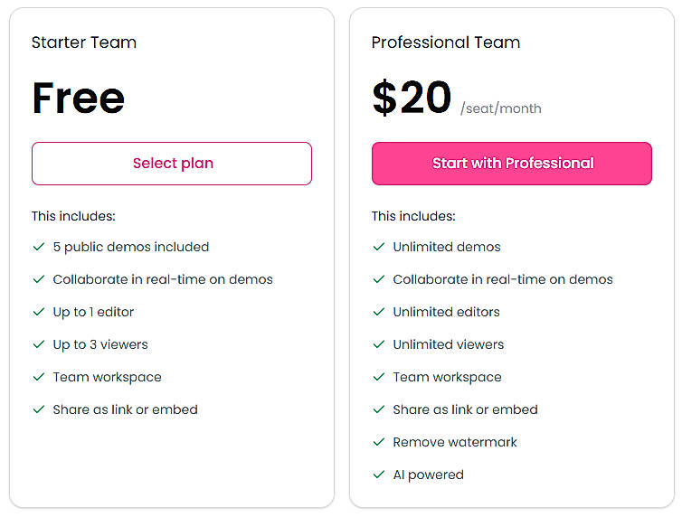 Pricing screenshot