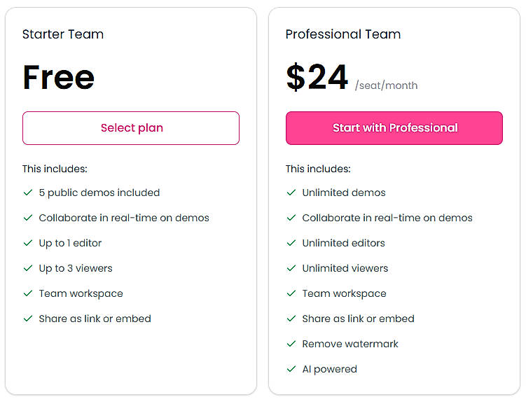 Pricing screenshot
