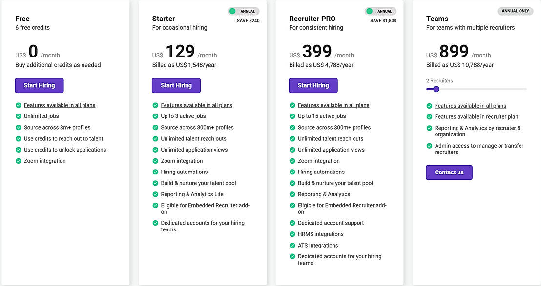 Pricing screenshot