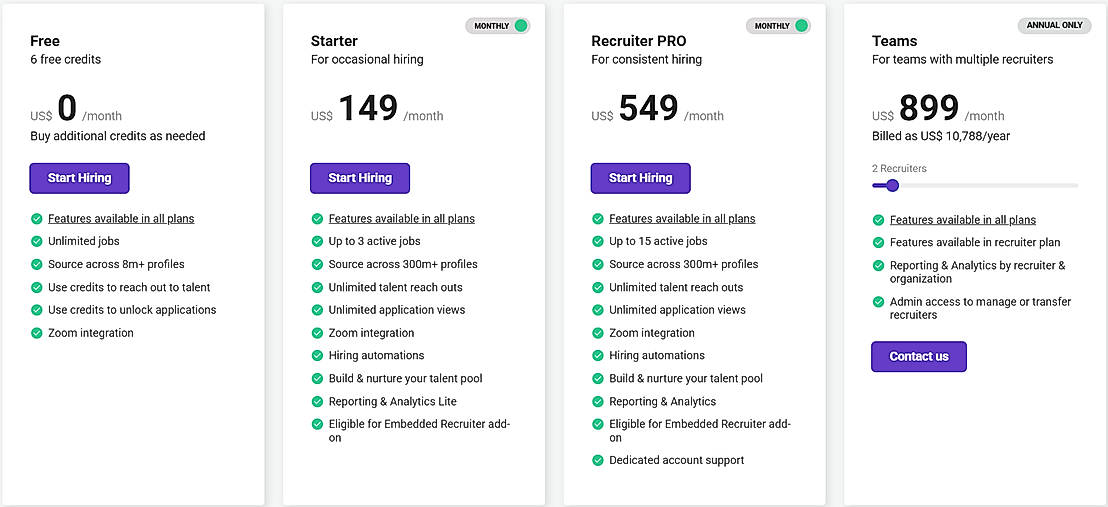 Pricing screenshot
