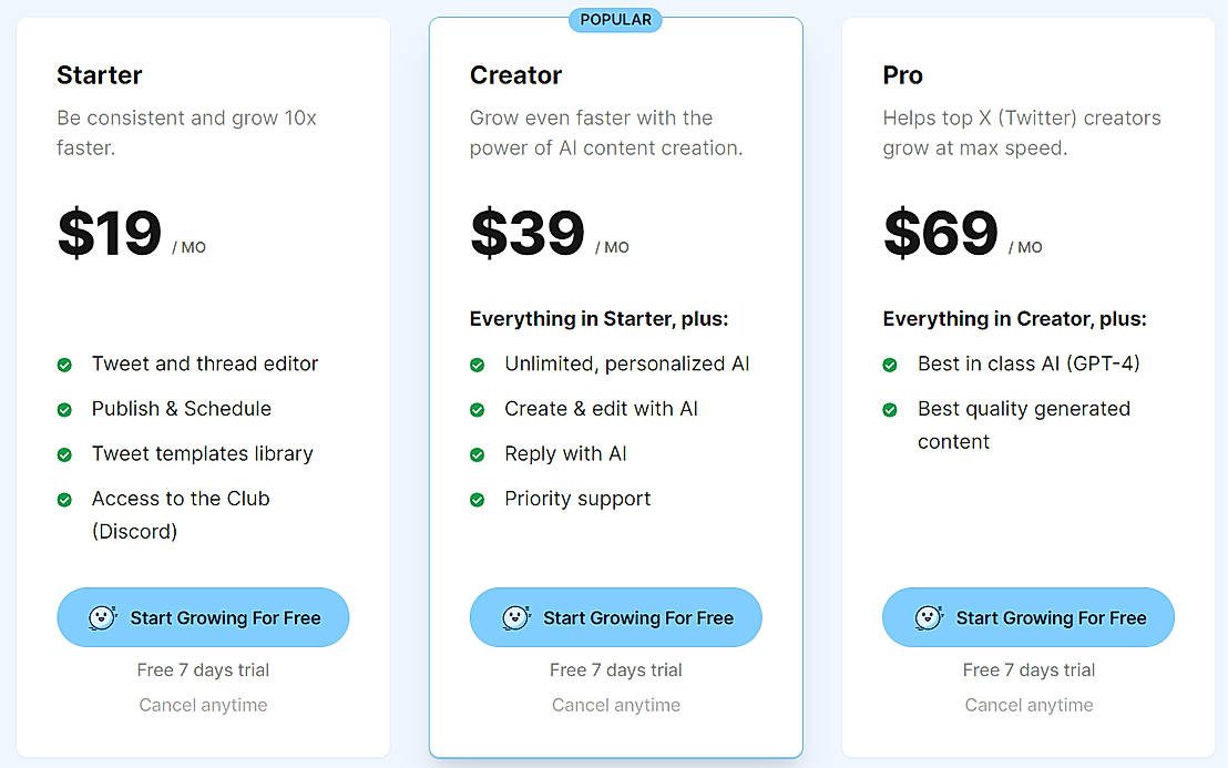 Pricing screenshot