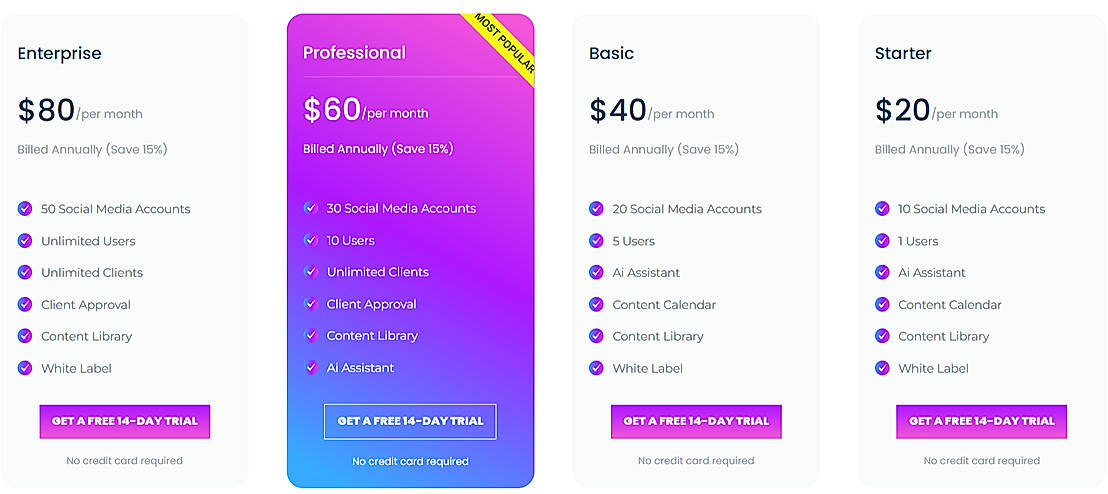 Pricing screenshot