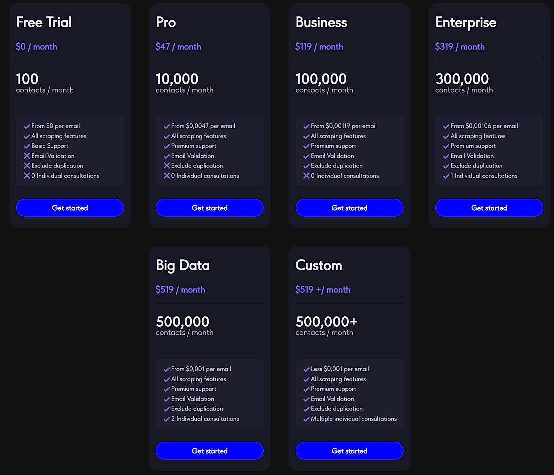 Pricing screenshot