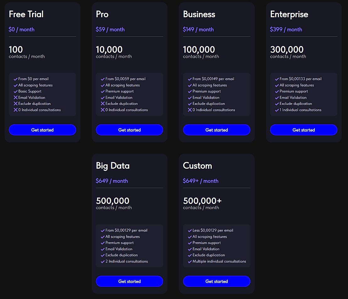 Pricing screenshot
