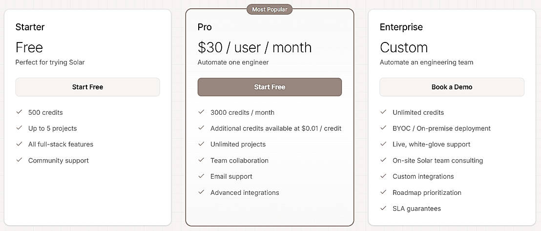 Pricing screenshot