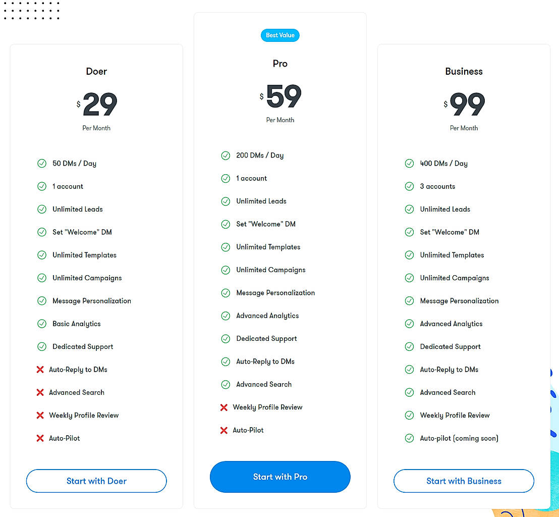 Pricing screenshot