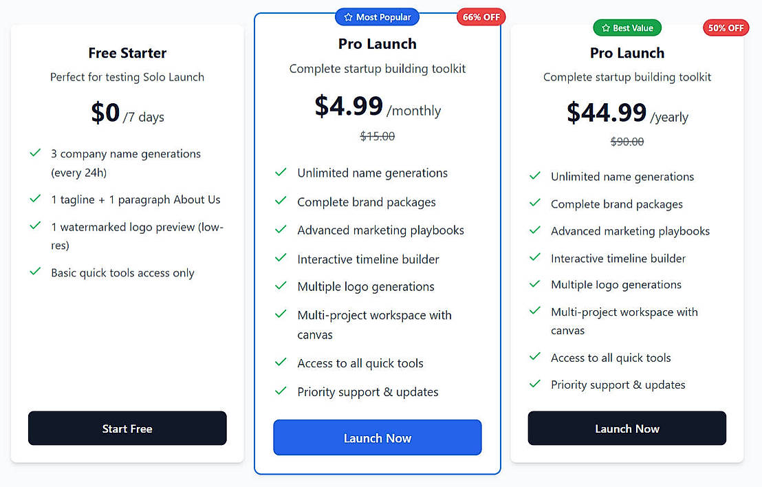 Pricing screenshot