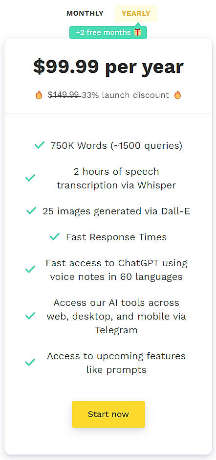 Pricing screenshot