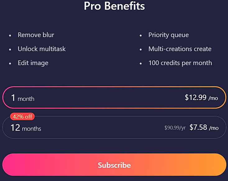 Pricing screenshot