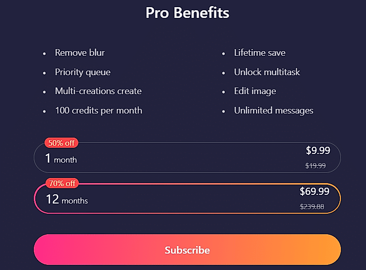 Pricing screenshot