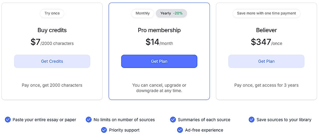 Pricing screenshot