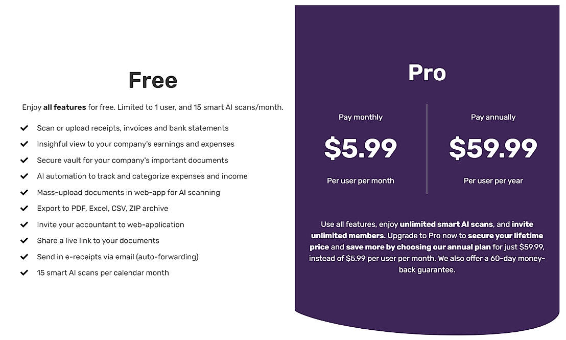 Pricing screenshot