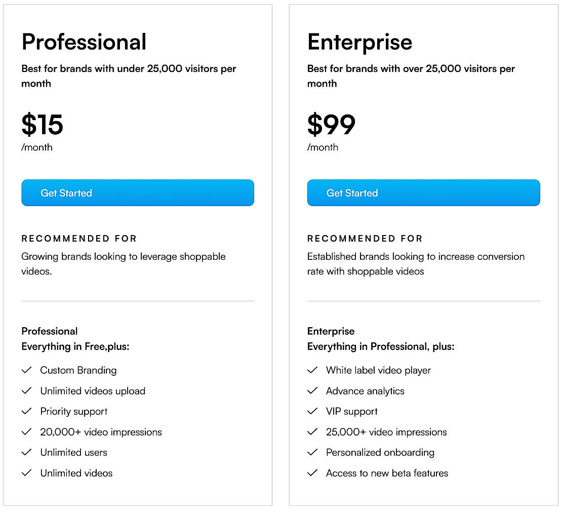 Pricing screenshot