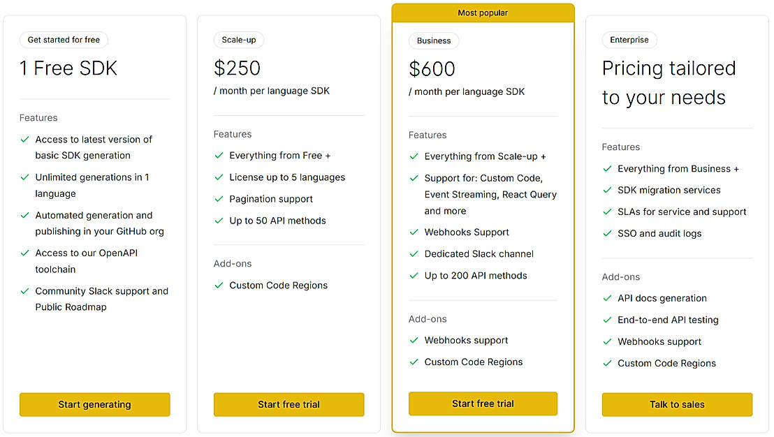 Pricing screenshot