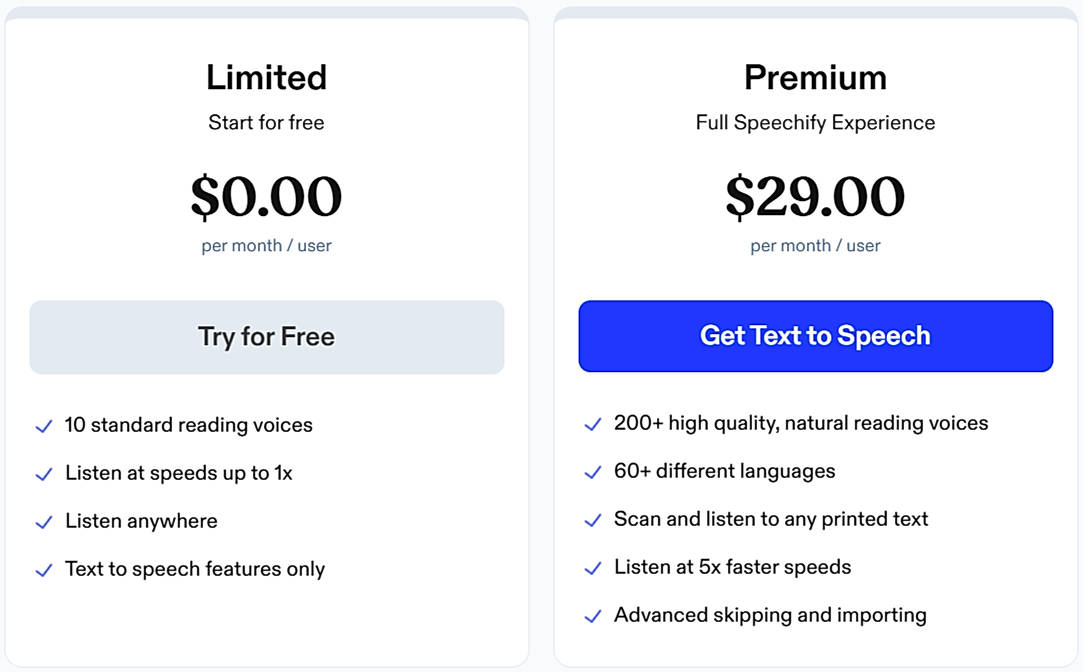 Pricing screenshot