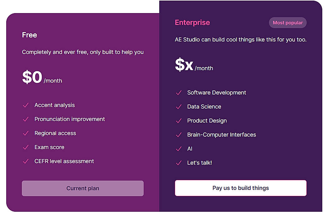 Pricing screenshot