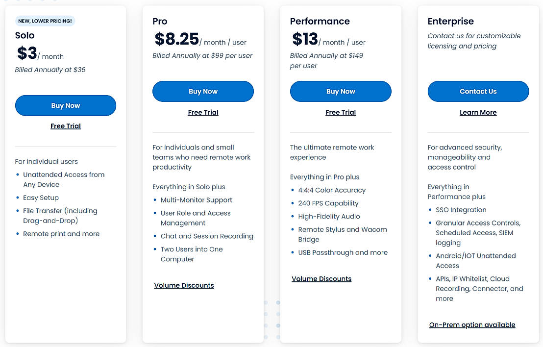 Pricing screenshot