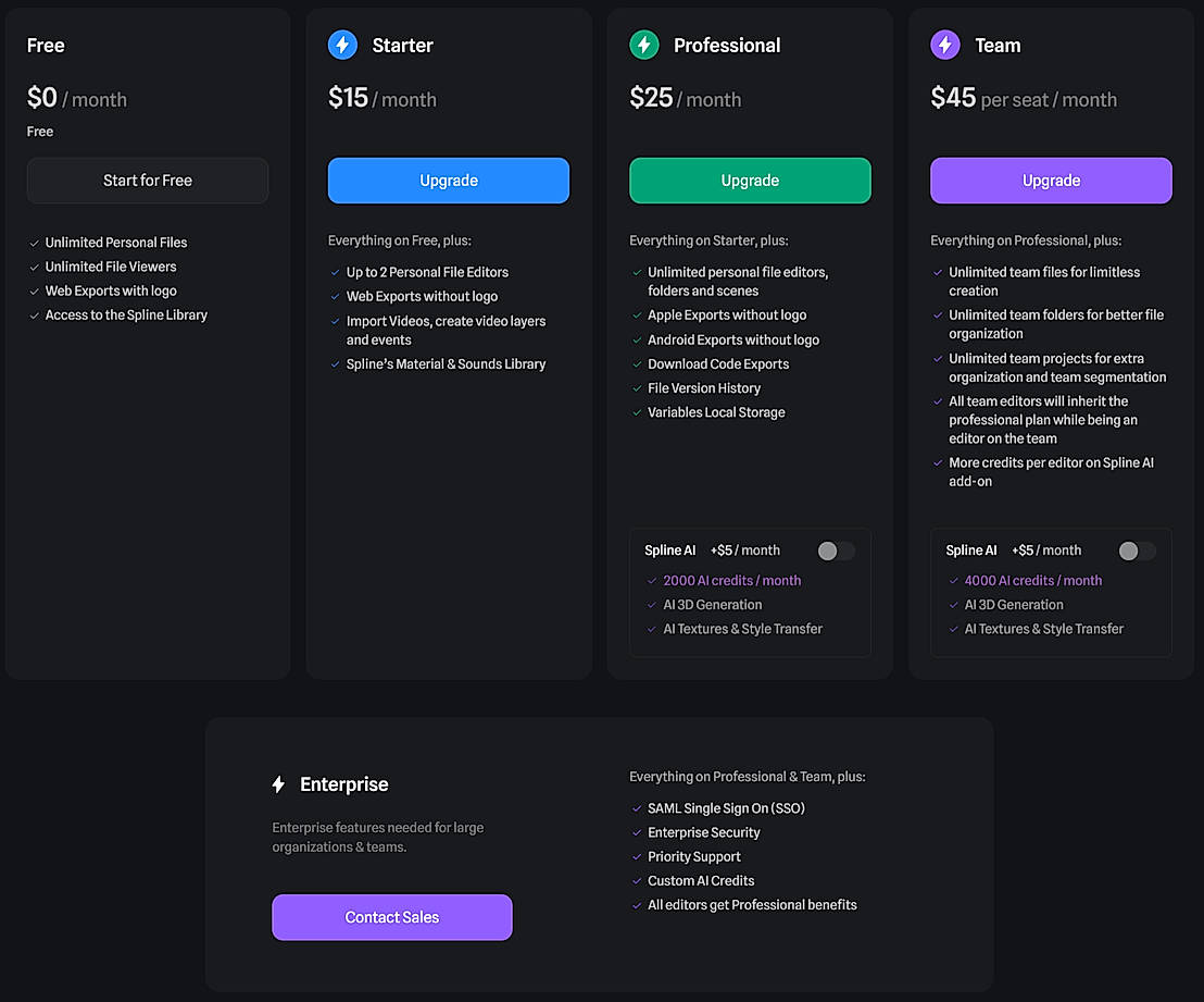 Pricing screenshot
