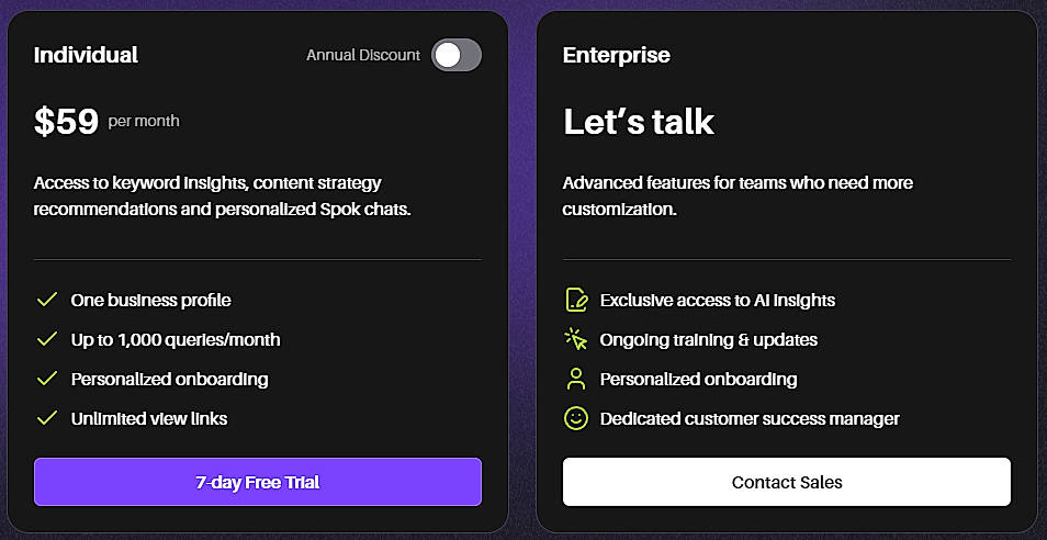 Pricing screenshot