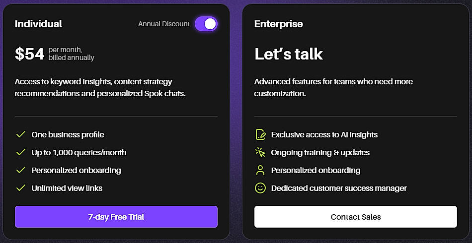 Pricing screenshot
