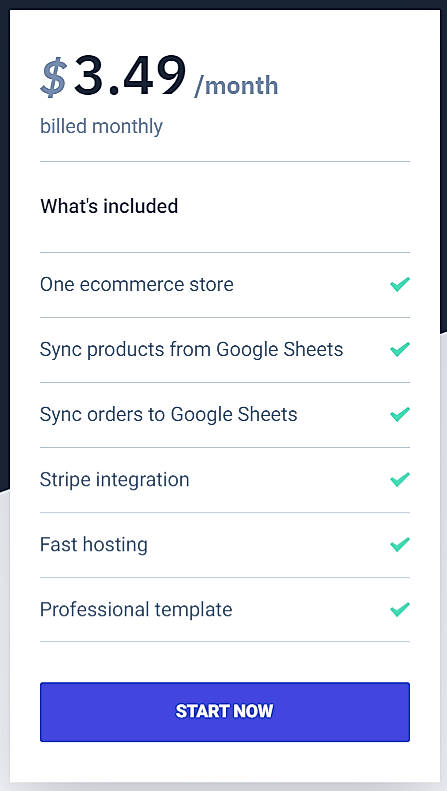 Pricing screenshot