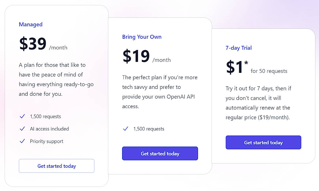 Pricing screenshot