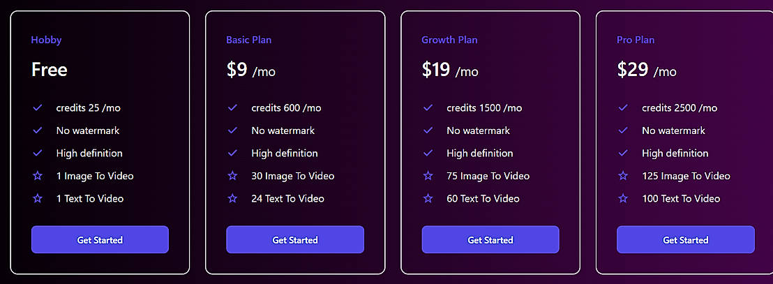 Pricing screenshot