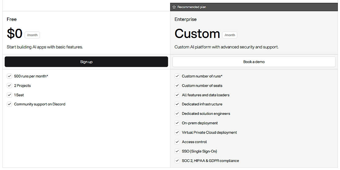 Pricing screenshot