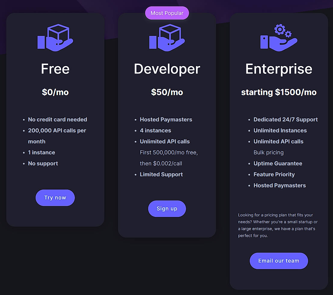 Pricing screenshot