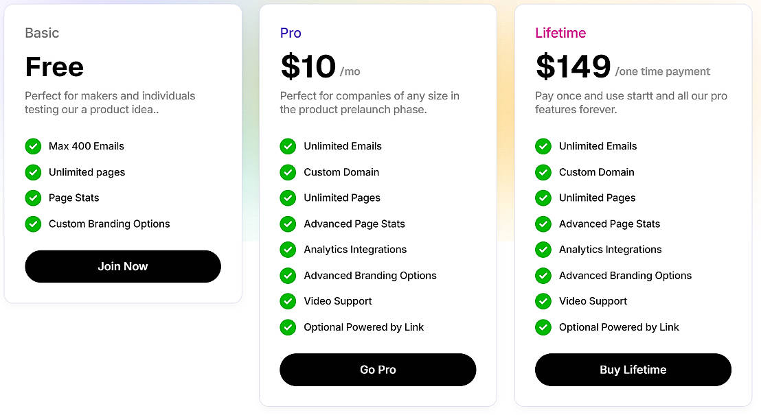 Pricing screenshot