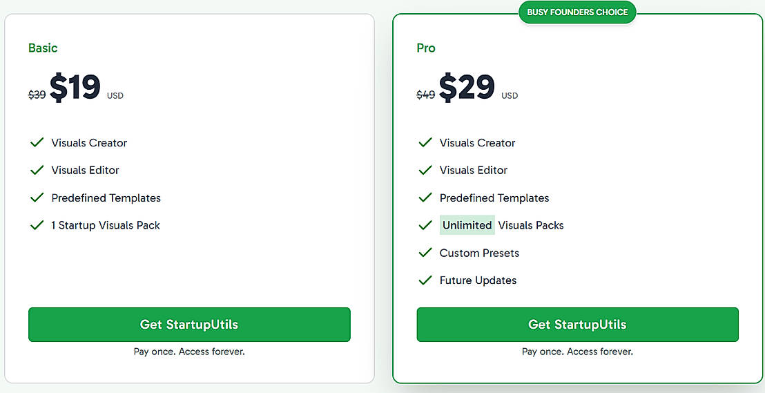Pricing screenshot