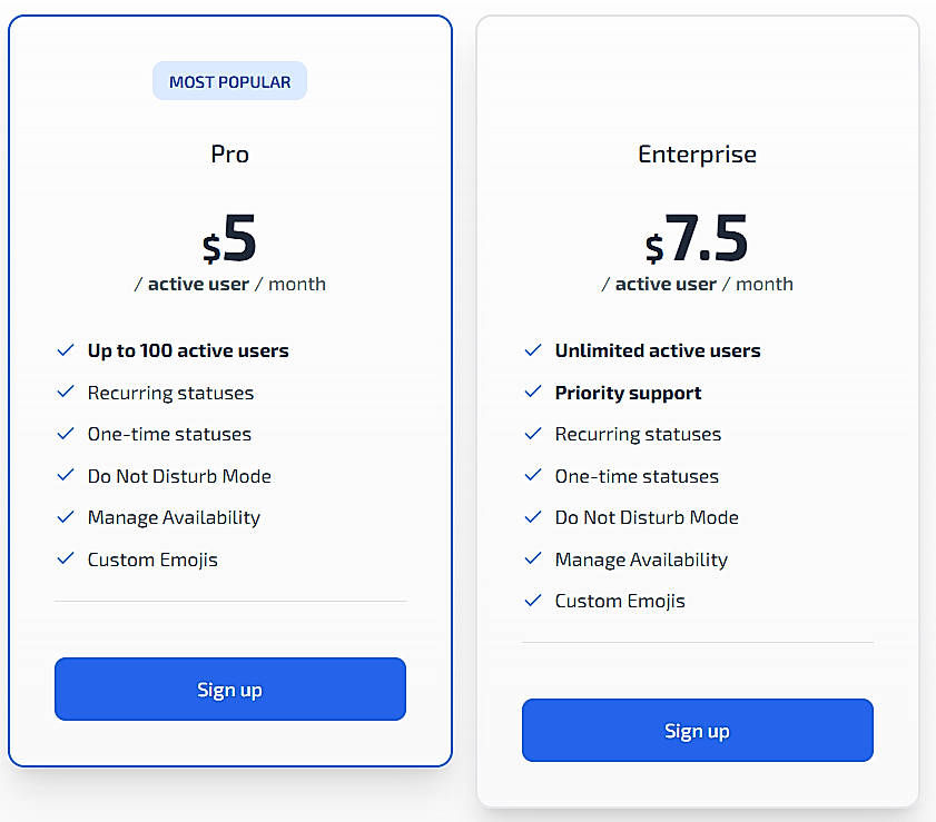 Pricing screenshot