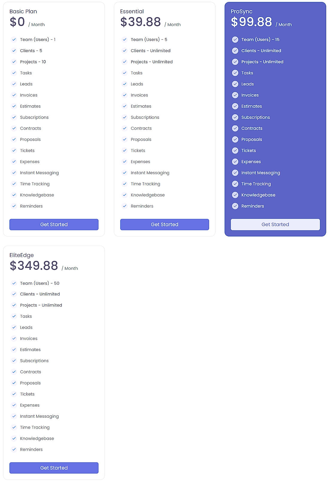 Pricing screenshot