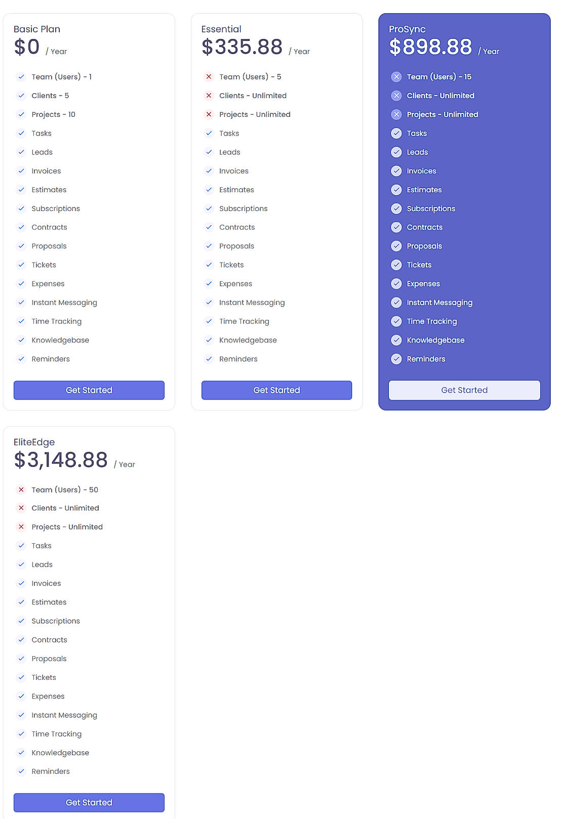 Pricing screenshot