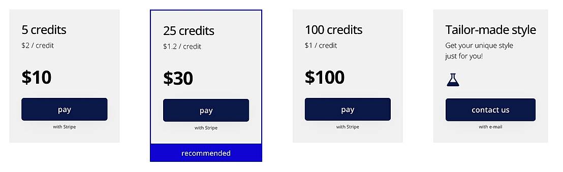 Pricing screenshot