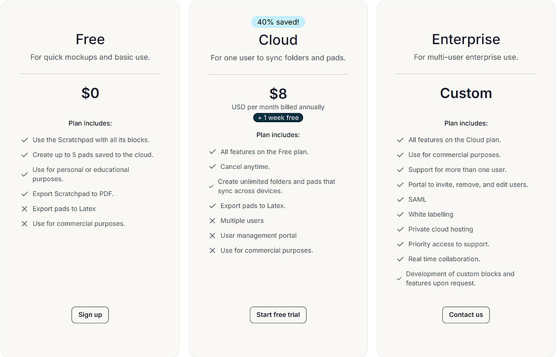 Pricing screenshot