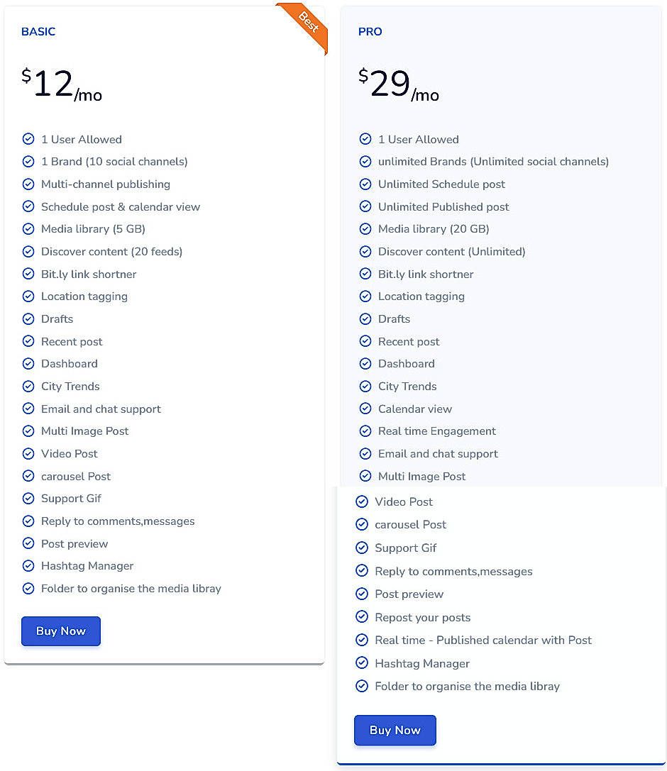 Pricing screenshot