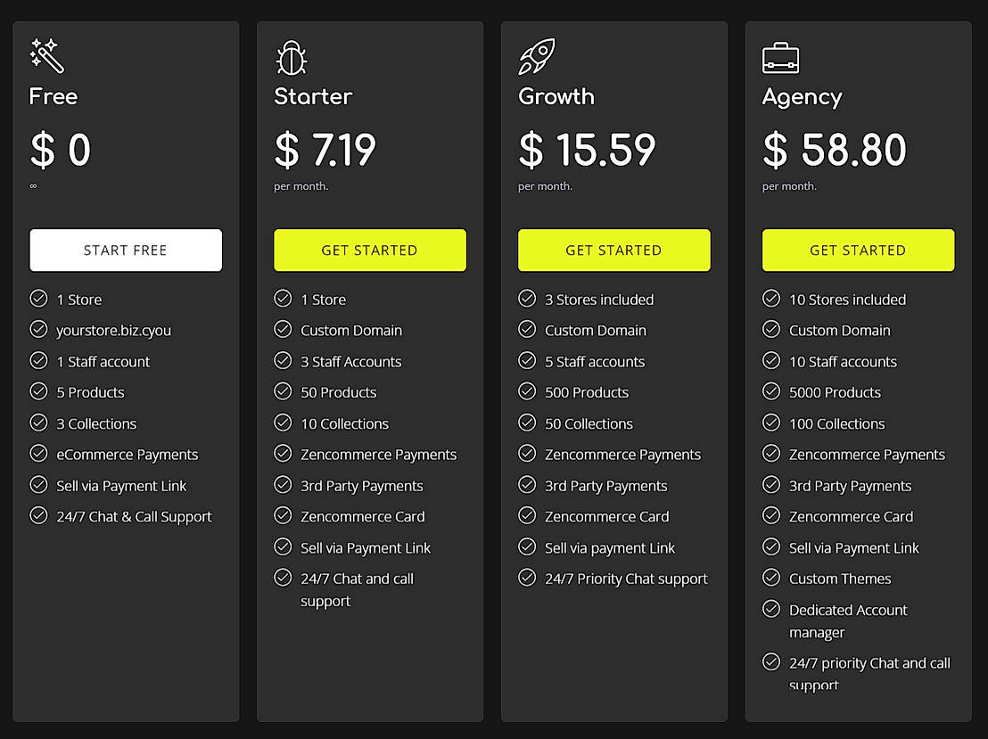 Pricing screenshot