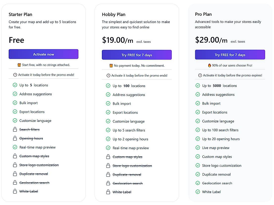 Pricing screenshot