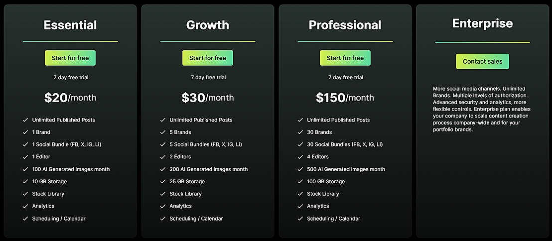 Pricing screenshot