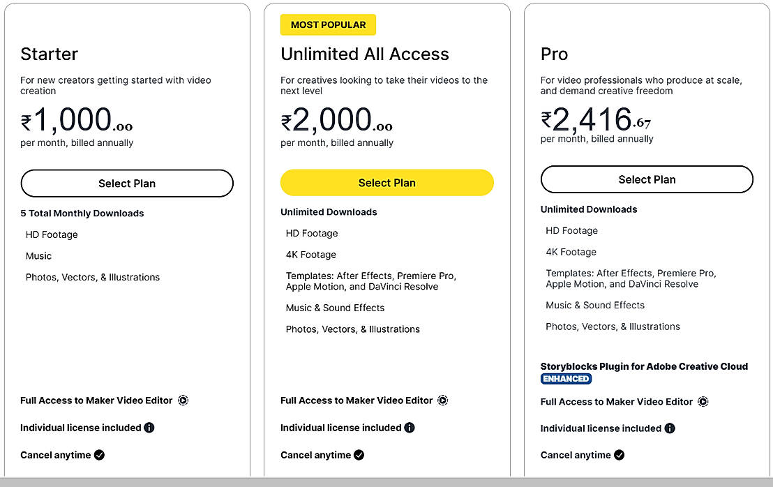 Pricing screenshot