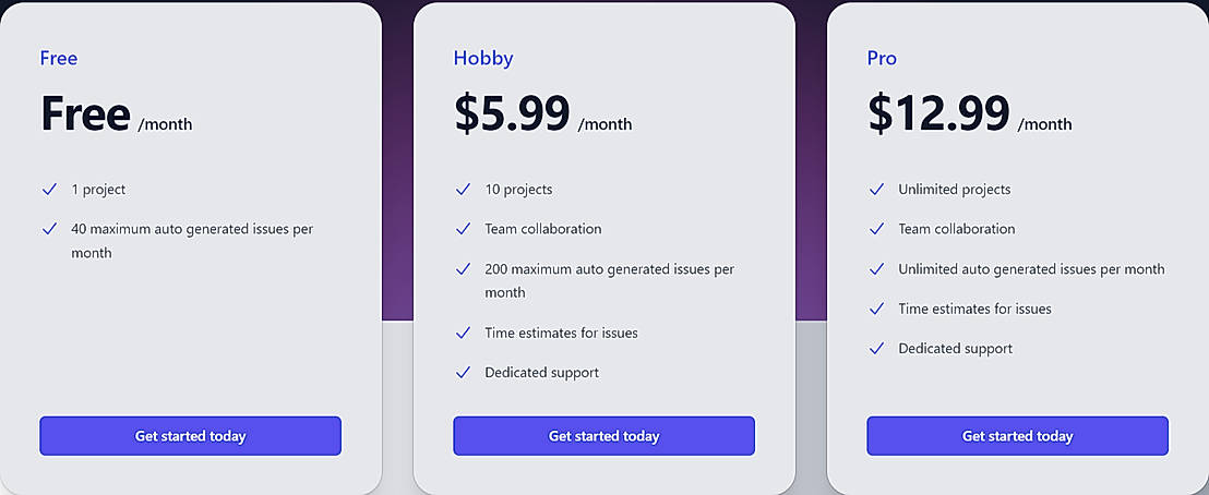 Pricing screenshot
