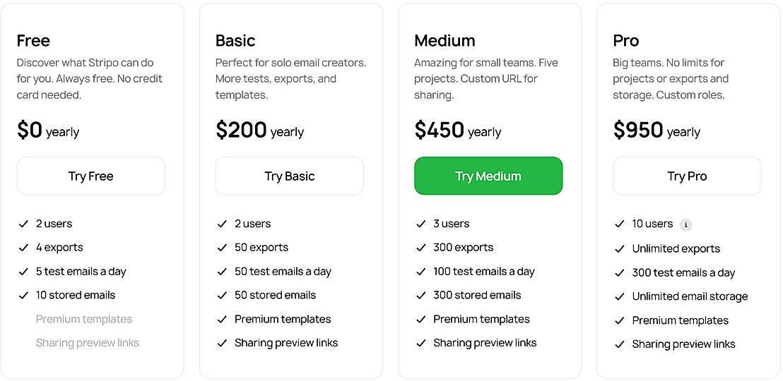 Pricing screenshot