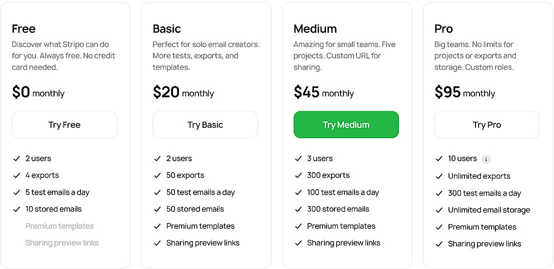 Pricing screenshot