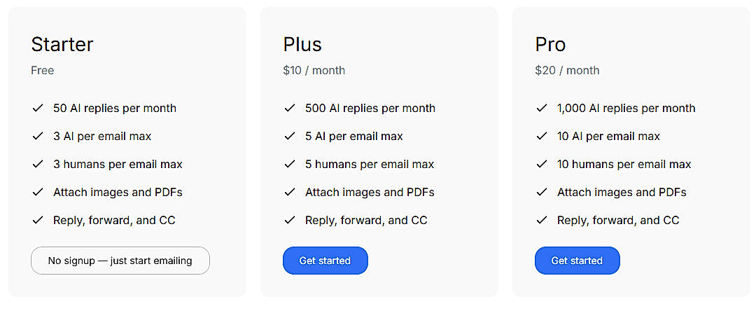 Pricing screenshot