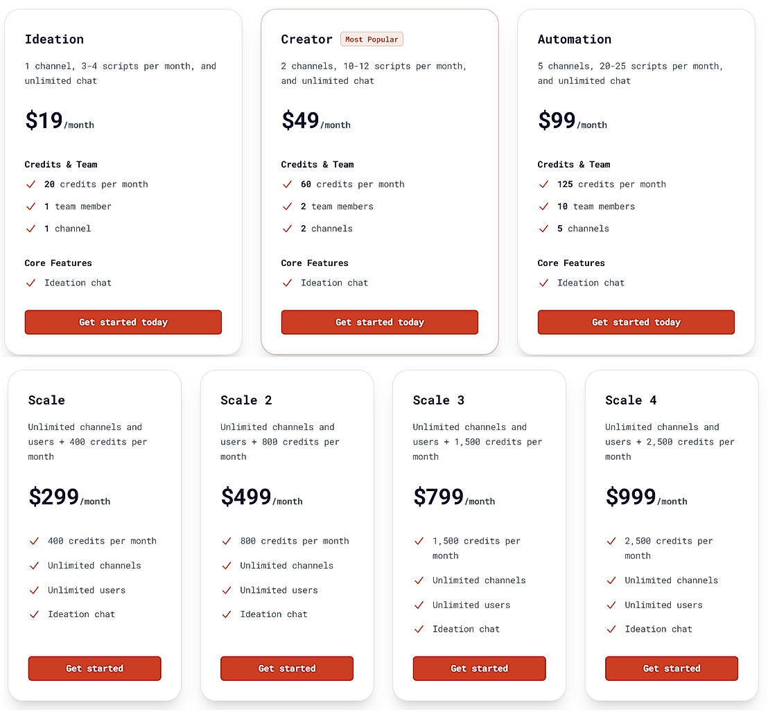 Pricing screenshot