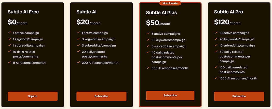 Pricing screenshot