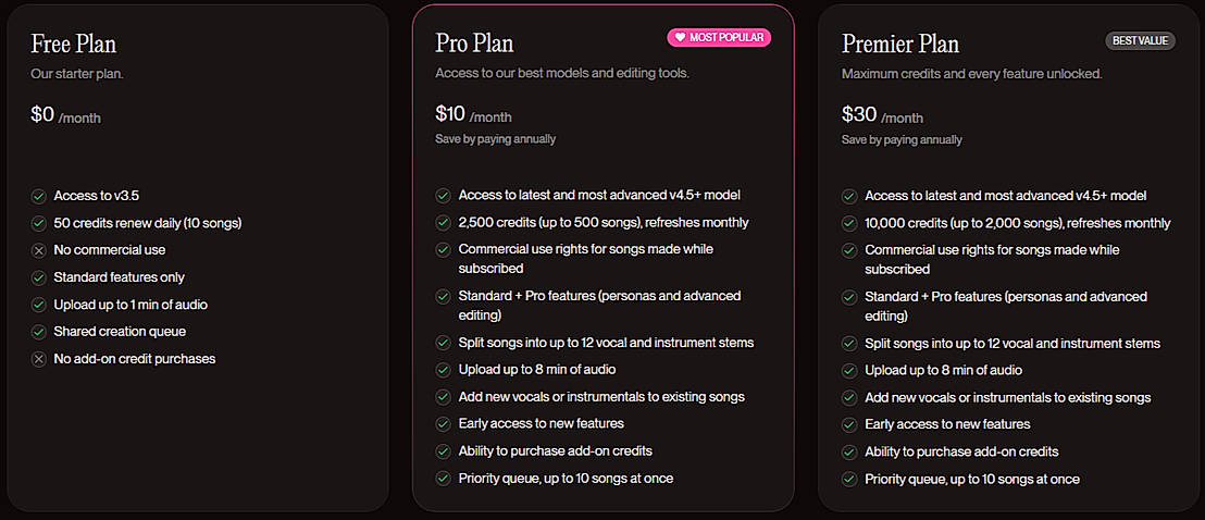Pricing screenshot