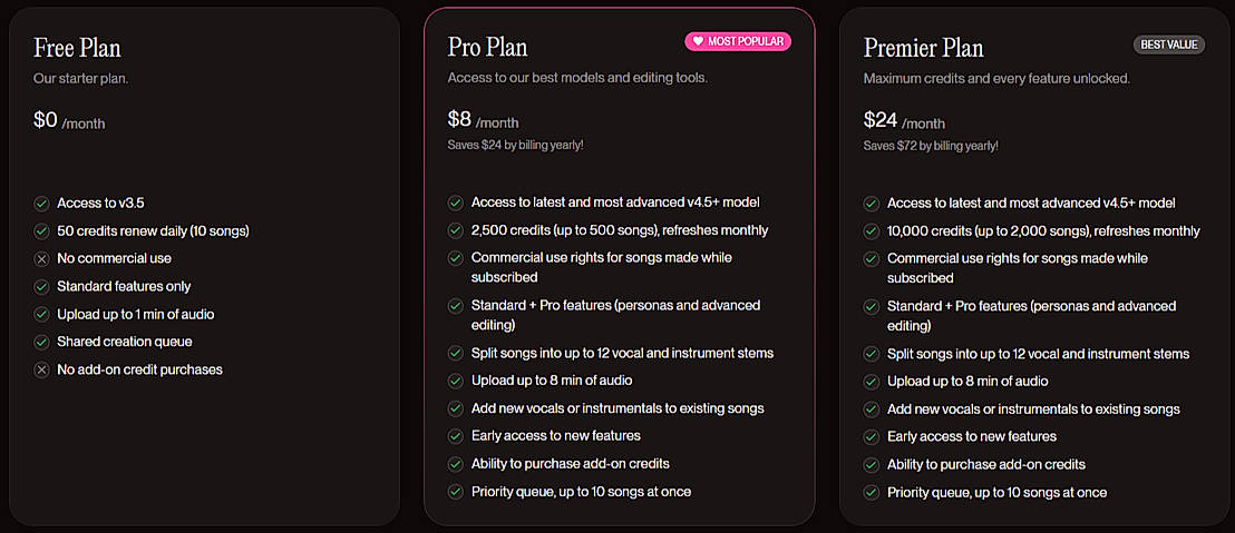 Pricing screenshot